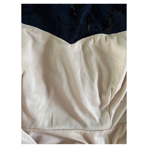 Betsy & Adam Sleeveless Lace Print Dress / Navy Blue & Nude / Tule Hem / Size 4P - Picture 9 of 9